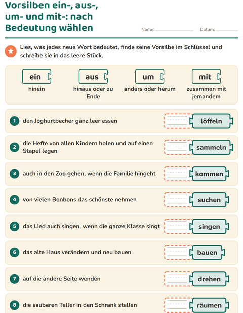 Vorschau: Wortfamilien, Vorsilben und Nachsilben-Arbeitsblatt für 2. Klasse