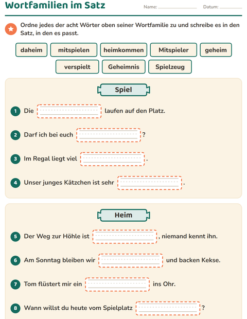Vorschau: Wortfamilien, Vorsilben und Nachsilben-Arbeitsblatt für 3. Klasse