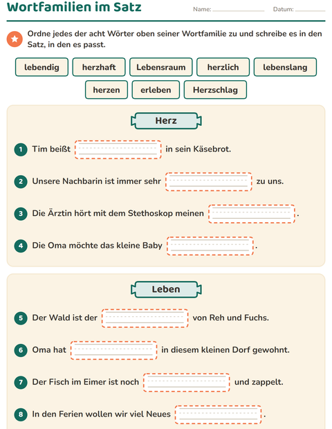 Vorschau: Wortfamilien, Vorsilben und Nachsilben-Arbeitsblatt für 3. Klasse