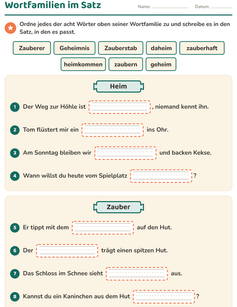 Vorschau: Wortfamilien, Vorsilben und Nachsilben-Arbeitsblatt für 3. Klasse