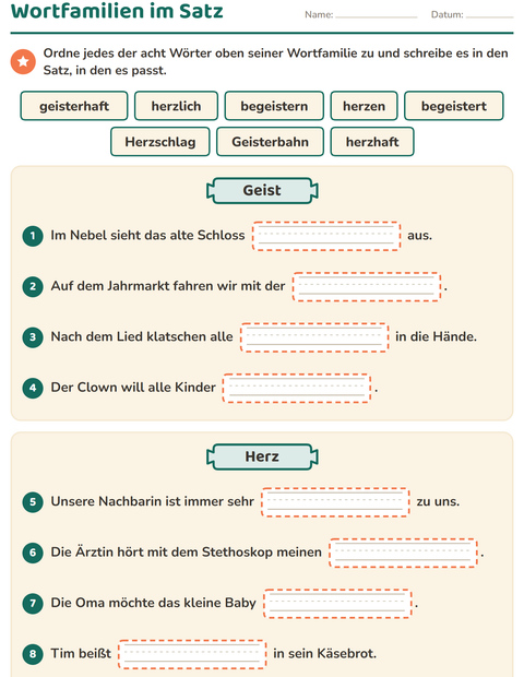 Vorschau: Wortfamilien, Vorsilben und Nachsilben-Arbeitsblatt für 3. Klasse