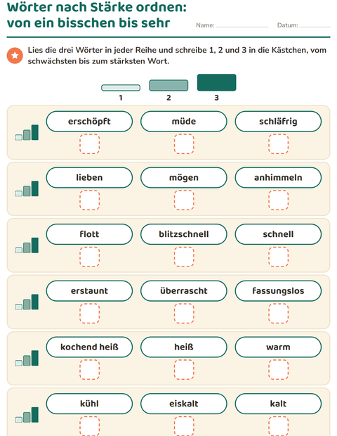 Vorschau: Wortfelder und Synonyme-Arbeitsblatt für 1. Klasse