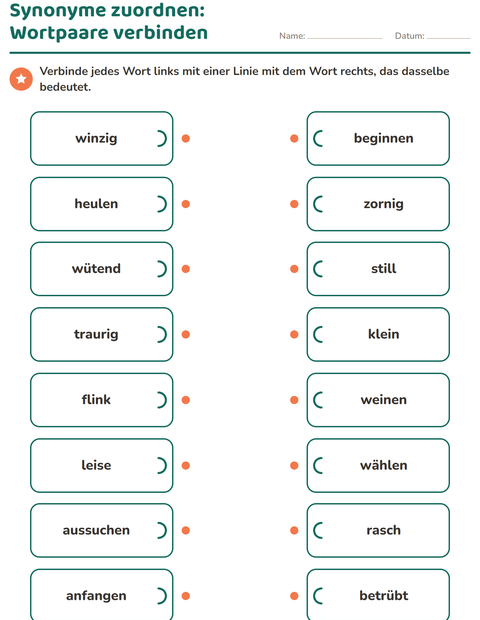 Vorschau: Wortfelder und Synonyme-Arbeitsblatt für 2. Klasse