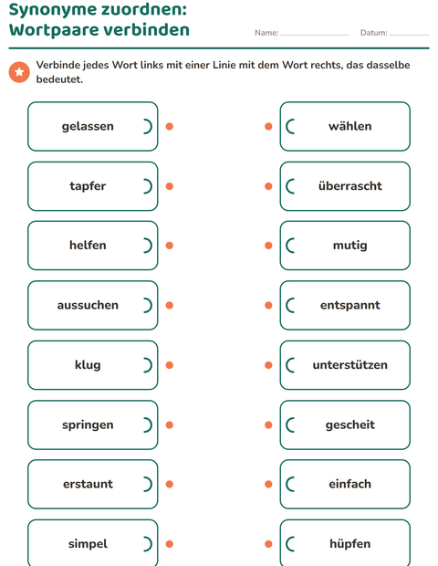 Vorschau: Wortfelder und Synonyme-Arbeitsblatt für 2. Klasse