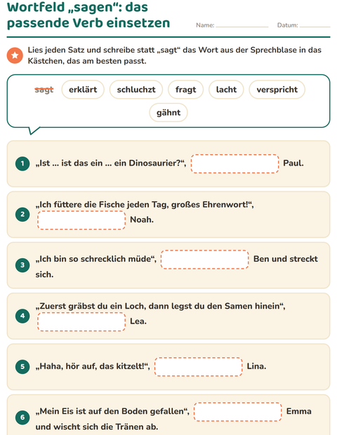Vorschau: Wortfelder und Synonyme-Arbeitsblatt für 2. Klasse