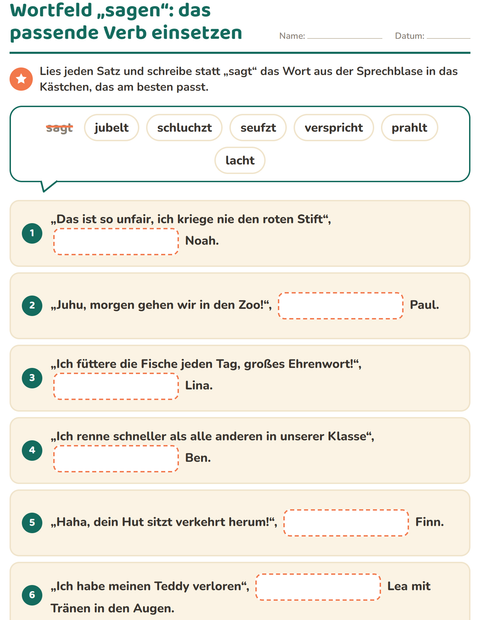 Vorschau: Wortfelder und Synonyme-Arbeitsblatt für 2. Klasse