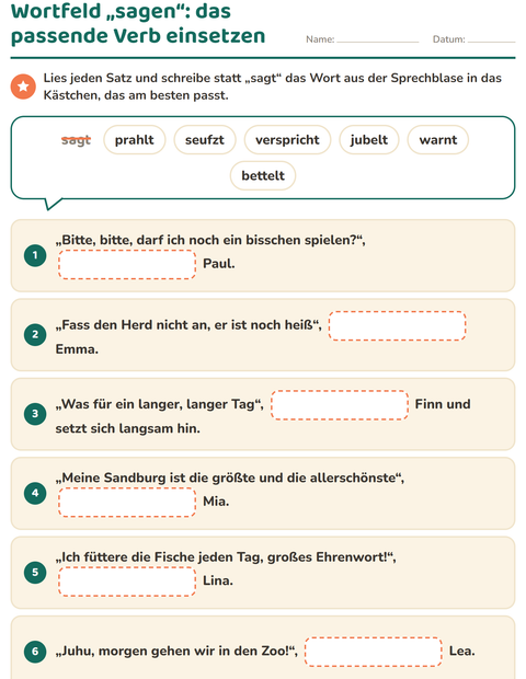 Vorschau: Wortfelder und Synonyme-Arbeitsblatt für 2. Klasse