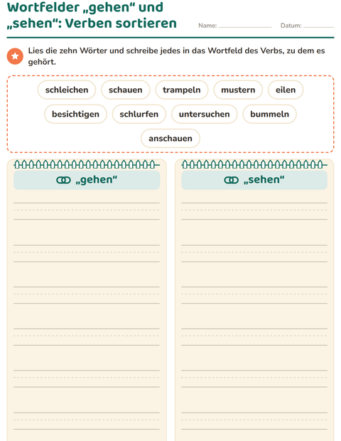 Vorschau: Wortfelder und Synonyme-Arbeitsblatt für 3. Klasse