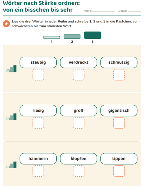 Vorschau: Wortfelder und Synonyme-Arbeitsblatt für 1. Klasse