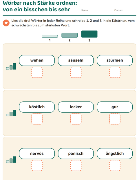 Vorschau: Wortfelder und Synonyme-Arbeitsblatt für 1. Klasse