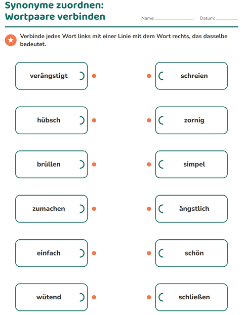 Vorschau: Wortfelder und Synonyme-Arbeitsblatt für 2. Klasse