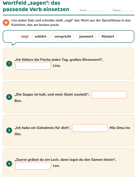 Vorschau: Wortfelder und Synonyme-Arbeitsblatt für 2. Klasse