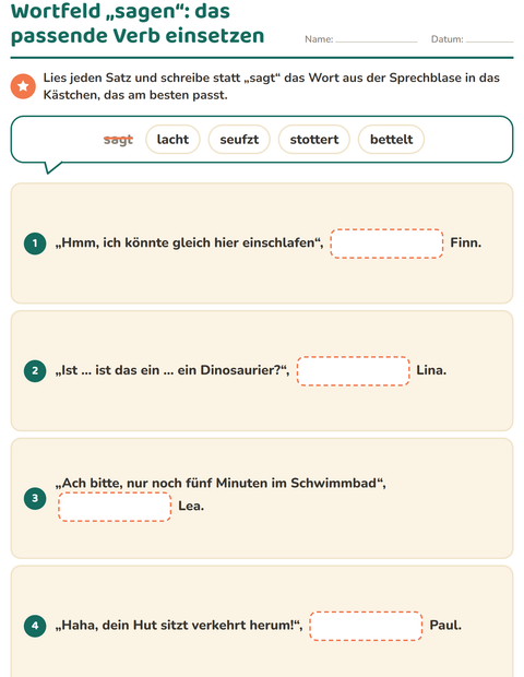 Vorschau: Wortfelder und Synonyme-Arbeitsblatt für 2. Klasse