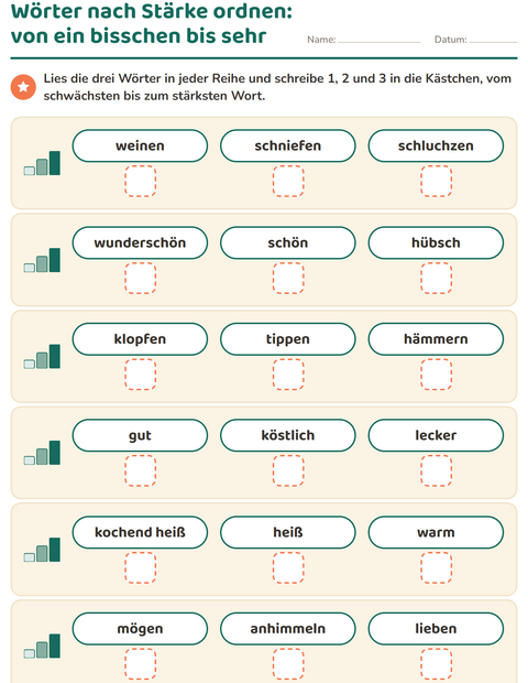 Vorschau: Wortfelder und Synonyme-Arbeitsblatt für 1. Klasse