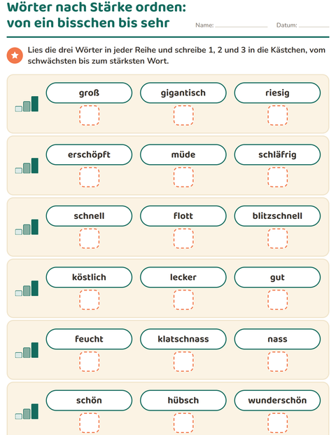 Vorschau: Wortfelder und Synonyme-Arbeitsblatt für 1. Klasse