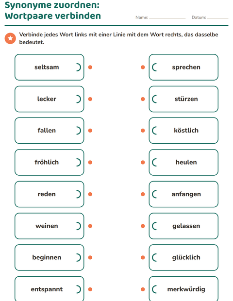Vorschau: Wortfelder und Synonyme-Arbeitsblatt für 2. Klasse