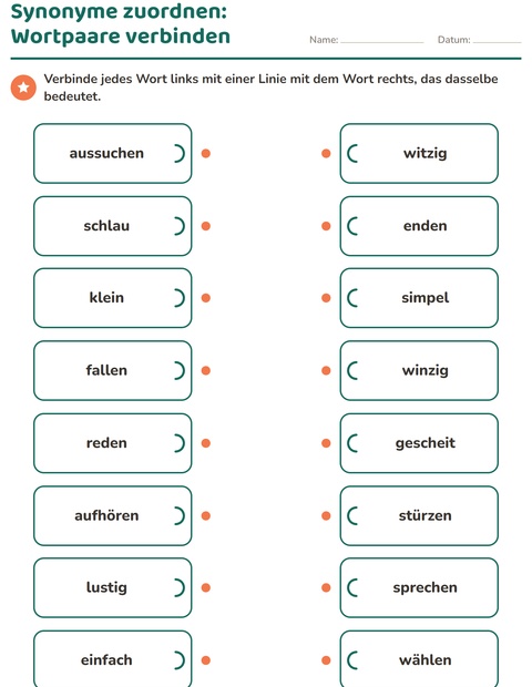 Vorschau: Wortfelder und Synonyme-Arbeitsblatt für 2. Klasse