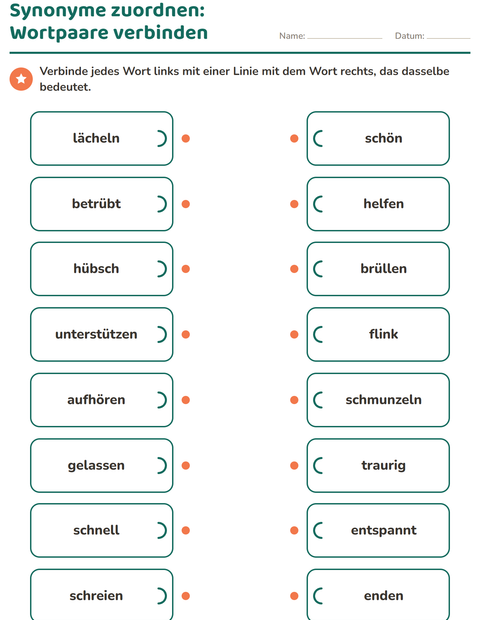 Vorschau: Wortfelder und Synonyme-Arbeitsblatt für 2. Klasse