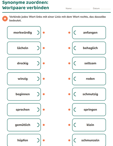 Vorschau: Wortfelder und Synonyme-Arbeitsblatt für 2. Klasse