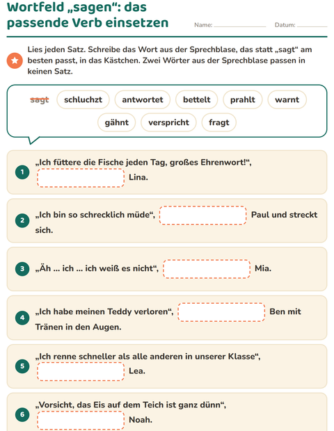 Vorschau: Wortfelder und Synonyme-Arbeitsblatt für 2. Klasse