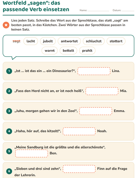 Vorschau: Wortfelder und Synonyme-Arbeitsblatt für 2. Klasse
