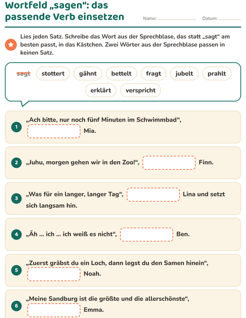 Vorschau: Wortfelder und Synonyme-Arbeitsblatt für 2. Klasse