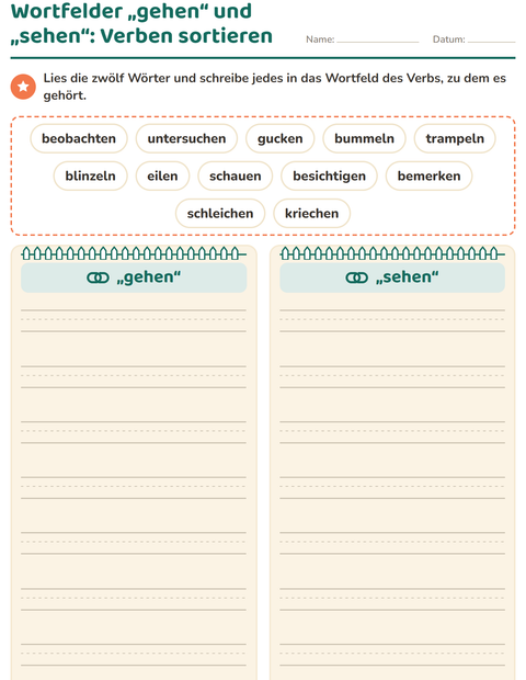 Vorschau: Wortfelder und Synonyme-Arbeitsblatt für 3. Klasse