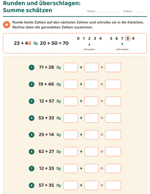 Vorschau: Zahlen runden-Arbeitsblatt für 3. Klasse