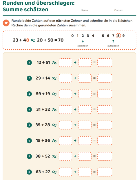 Runden und überschlagen: die Summe schätzen