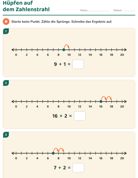 Vorschau: Zahlenstrahl-Arbeitsblatt für 1. Klasse