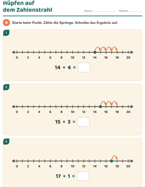 Vorschau: Zahlenstrahl-Arbeitsblatt für 1. Klasse