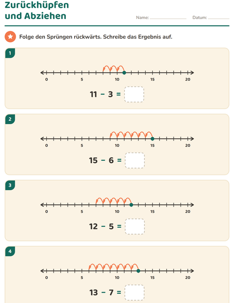 Vorschau: Zahlenstrahl-Arbeitsblatt für 1. Klasse