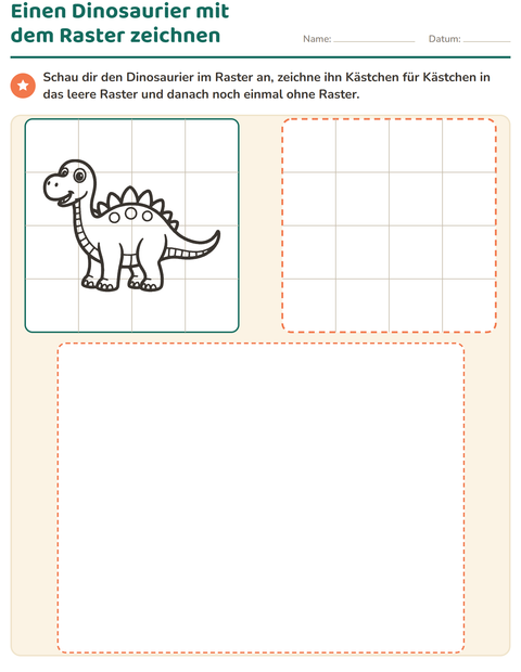 Einen Dinosaurier mit dem Raster zeichnen