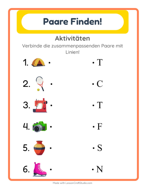 Vorschau: Zuordnung-Arbeitsblatt mit Aktivitäten für Kindergarten