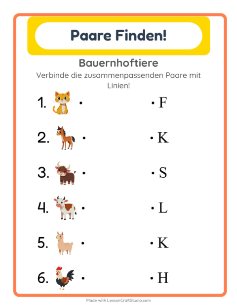 Buchstaben zuordnen – Bauernhoftiere