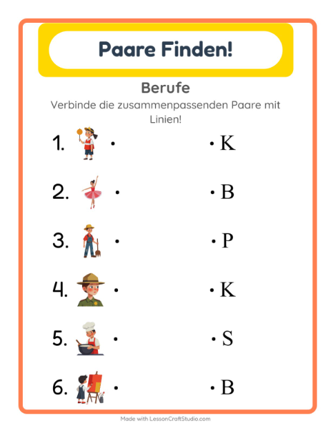 Vorschau: Zuordnung-Arbeitsblatt mit Berufe für Kindergarten