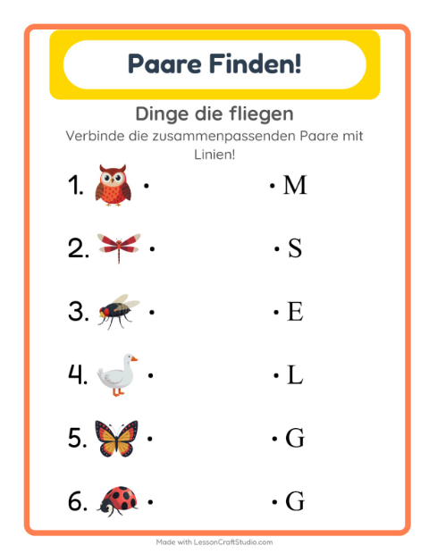 Vorschau: Zuordnung-Arbeitsblatt mit Dinge die fliegen für Kindergarten