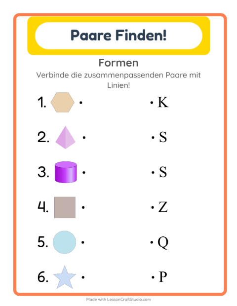 Vorschau: Zuordnung-Arbeitsblatt mit Formen für Kindergarten
