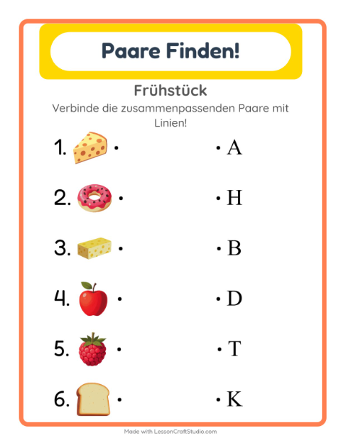 Buchstaben zuordnen – Frühstück