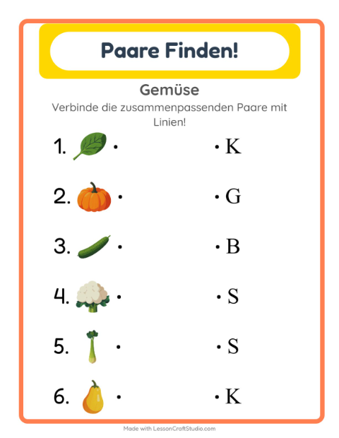 Buchstaben zuordnen – Gemüse