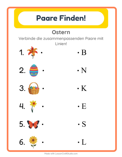 Vorschau: Zuordnung-Arbeitsblatt mit Ostern für Kindergarten