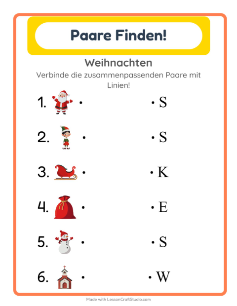Vorschau: Zuordnung-Arbeitsblatt mit Weihnachten für Kindergarten
