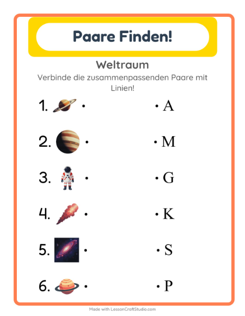 Buchstaben zuordnen – Weltraum