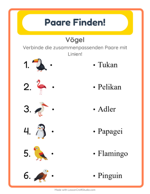 Vorschau: Zuordnung-Arbeitsblatt für Kindergarten