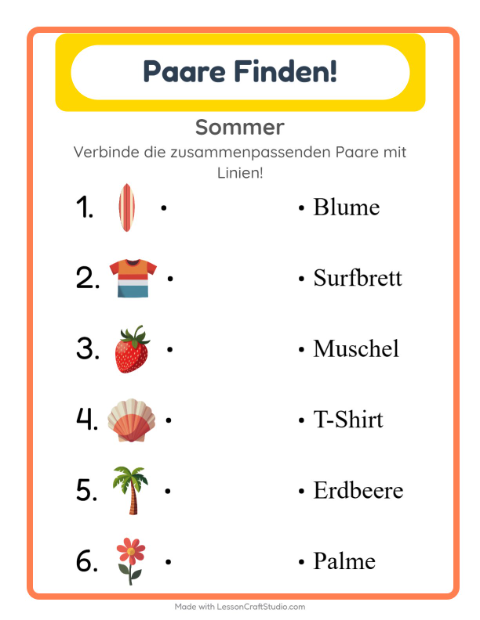 Vorschau: Zuordnung-Arbeitsblatt für Kindergarten