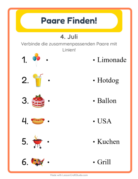 Vorschau: Zuordnung-Arbeitsblatt für Kindergarten