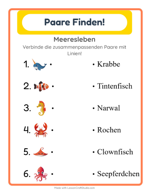 Vorschau: Zuordnung-Arbeitsblatt für Kindergarten