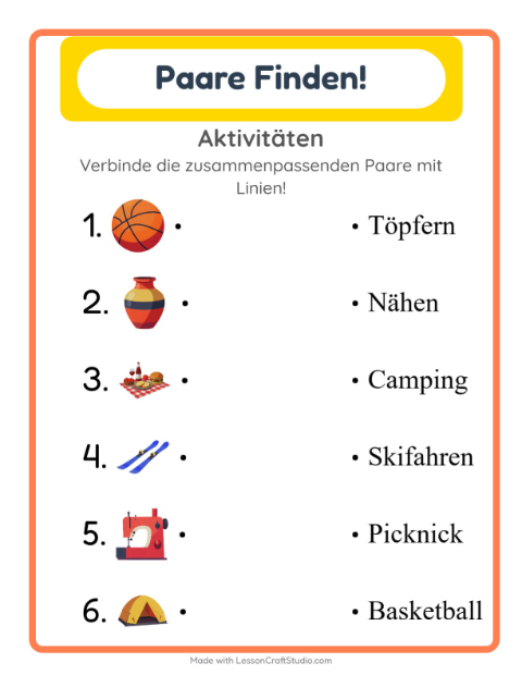 Vorschau: Zuordnung-Arbeitsblatt für Kindergarten