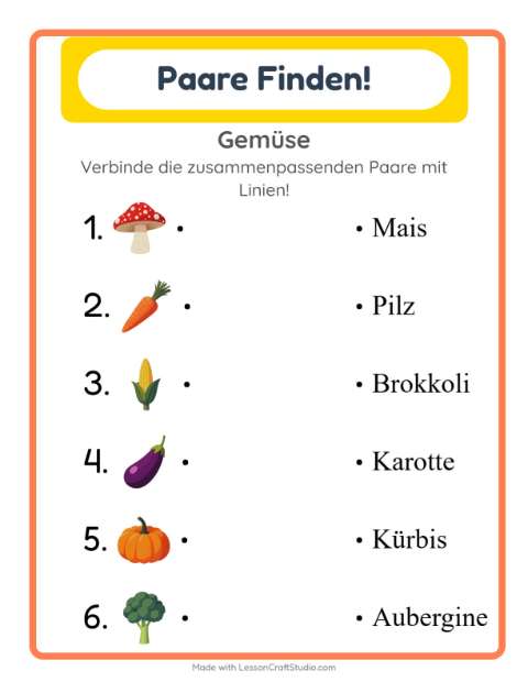 Vorschau: Zuordnung-Arbeitsblatt für Kindergarten