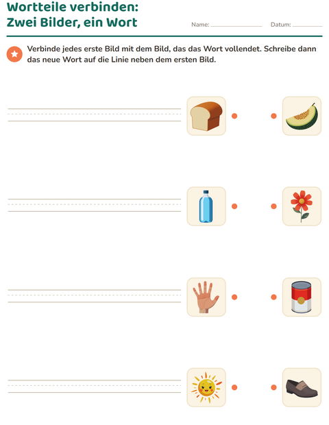 Vorschau: Zusammengesetzte Nomen-Arbeitsblatt für 2. Klasse